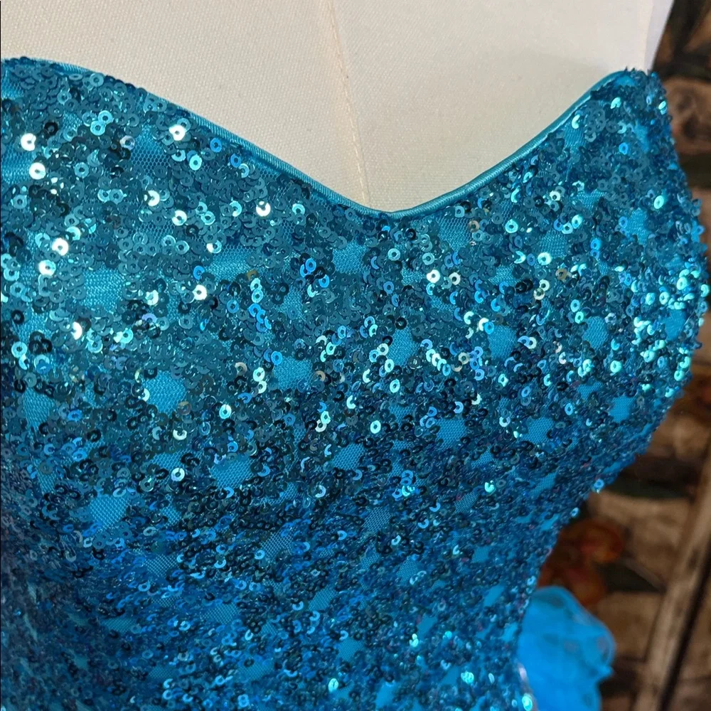 Blue Sequin Strapless Dress Y2K - Picture 4 of 12